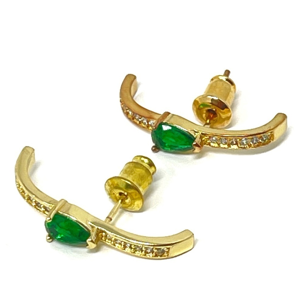 New Anthropologie Bar Stack Gold Earrings Green - Picture 2 of 4